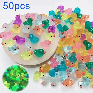 50PCS Glowing Duck Ornament, Luminous Duck Design Decoration Craft, DIY Resin Accessories, Fish Tank Landscaping Duckling