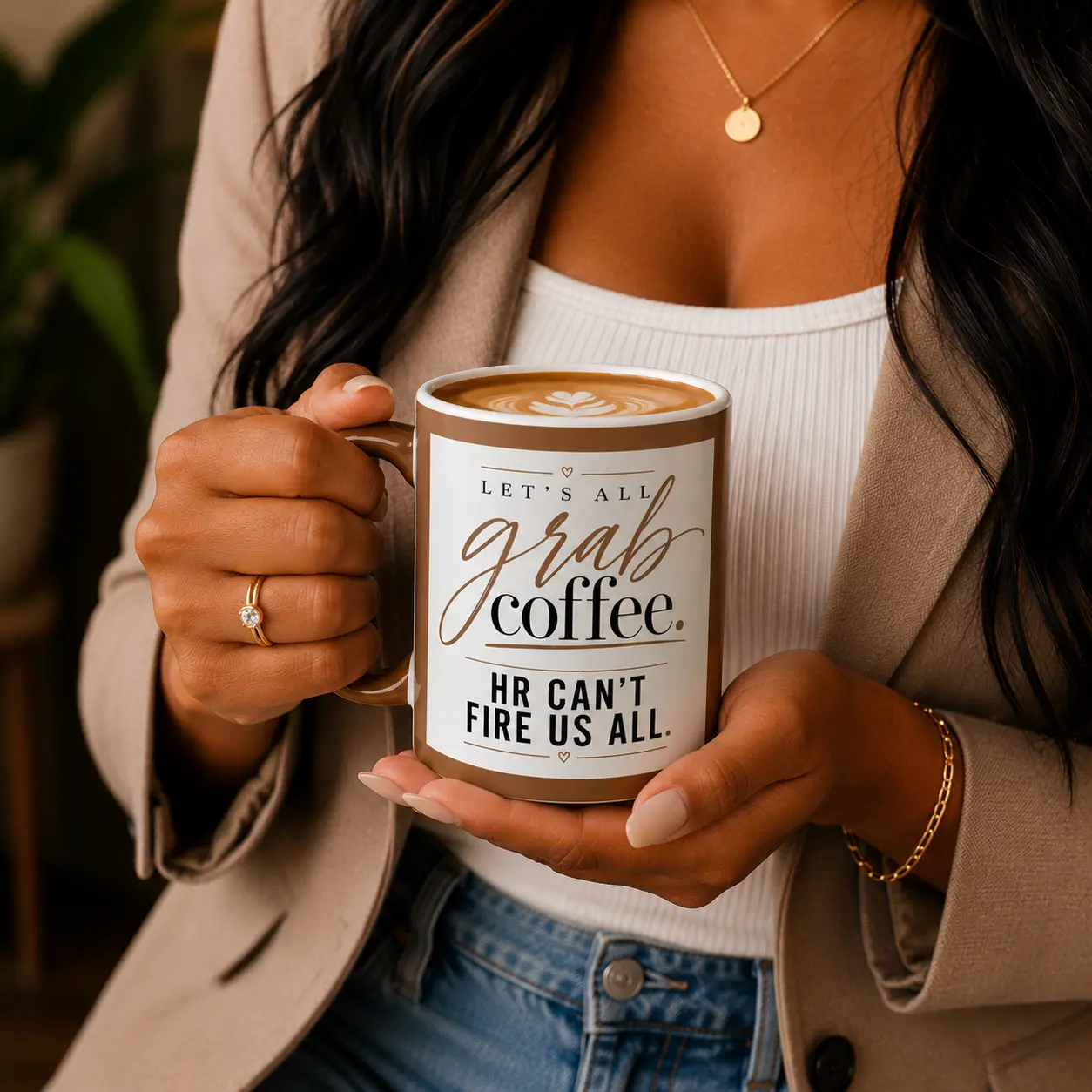 Let’s All Grab Coffee HR Can't Fire Us All Mug | Funny Office Coffee Mug | Corporate Baddies | Strictly Brina
