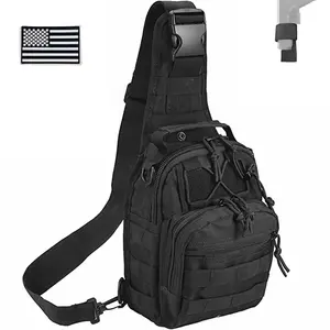 Tactical compact crossbody bag, retro classic canvas messenger bag, concealed shoulder strap, adjustable, Molle, EDC chest bag, multi-functional, suitable for shooting, hiking, and everyday carry for men and women.