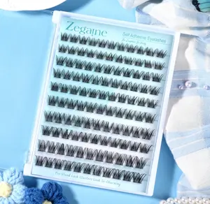 Wispy Self Adhesive Eyelashes Natural Self Adhesive Lash Clusters D-Curly Pre Glued Eyelash Extensions Reusable Wispy Cluster Lashes No Glue Needed Individual Lashes Natural Look 10-16MM by Zegaine