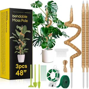 3-Pack 48" Bendable Moss Pole Monstera  Support for Climbing Indoors , Coir Moss Poles Moss Sticks  Pole DIY,  Support Stake for Potted