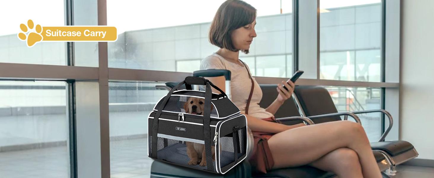 Lekereise Top-Expandable Pet Carrier 18x13x9.5 Inch Southwest Frontier Airline Approved Soft Sided Underseat to 15lbs Travel Carriers for Small Cats Dogs with Locking Safety Zippers Anti-Scratch Mesh