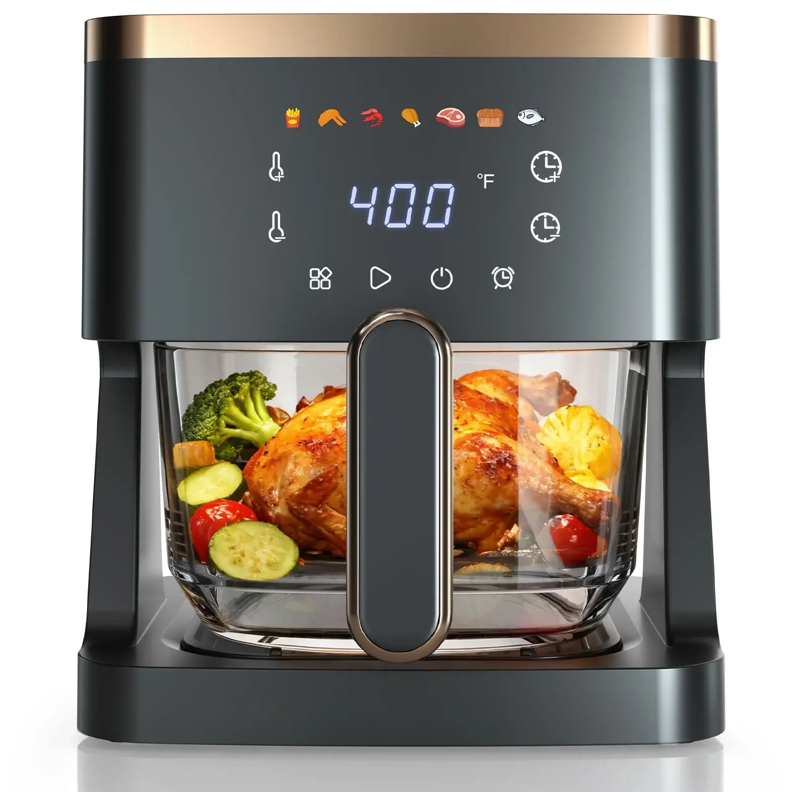 7-in-1 Small Air Fryer for Frozen Food 5 QT Clear Glass Basket 360° Cooking Window 1400W Precise Heating LED Smart Touchscreen Dishwasher Safe Parts 85% Less Fat, fathersdaygift