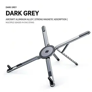 Premium Aluminum Alloy Laptop Stand with Adjustable Height & Enhanced Ventilation for Heat Dissipation, Versatile Desk Riser with N52 Magnetic Design for Laptops, Tablets, and Smartphones, Perfect for Office, Home, and Travel