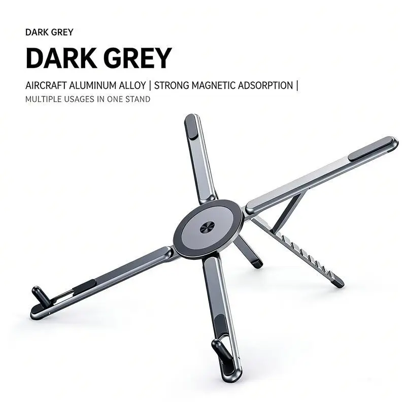 Premium Aluminum Alloy Laptop & Tablet Desk Riser - Portable Adjustable Holder Tablet Stands & Bases with N52 Magnetic Hold, Multi-Angle, Enhanced Ventilation, Hands-Free Multi-Device Mount for Home, Office Use