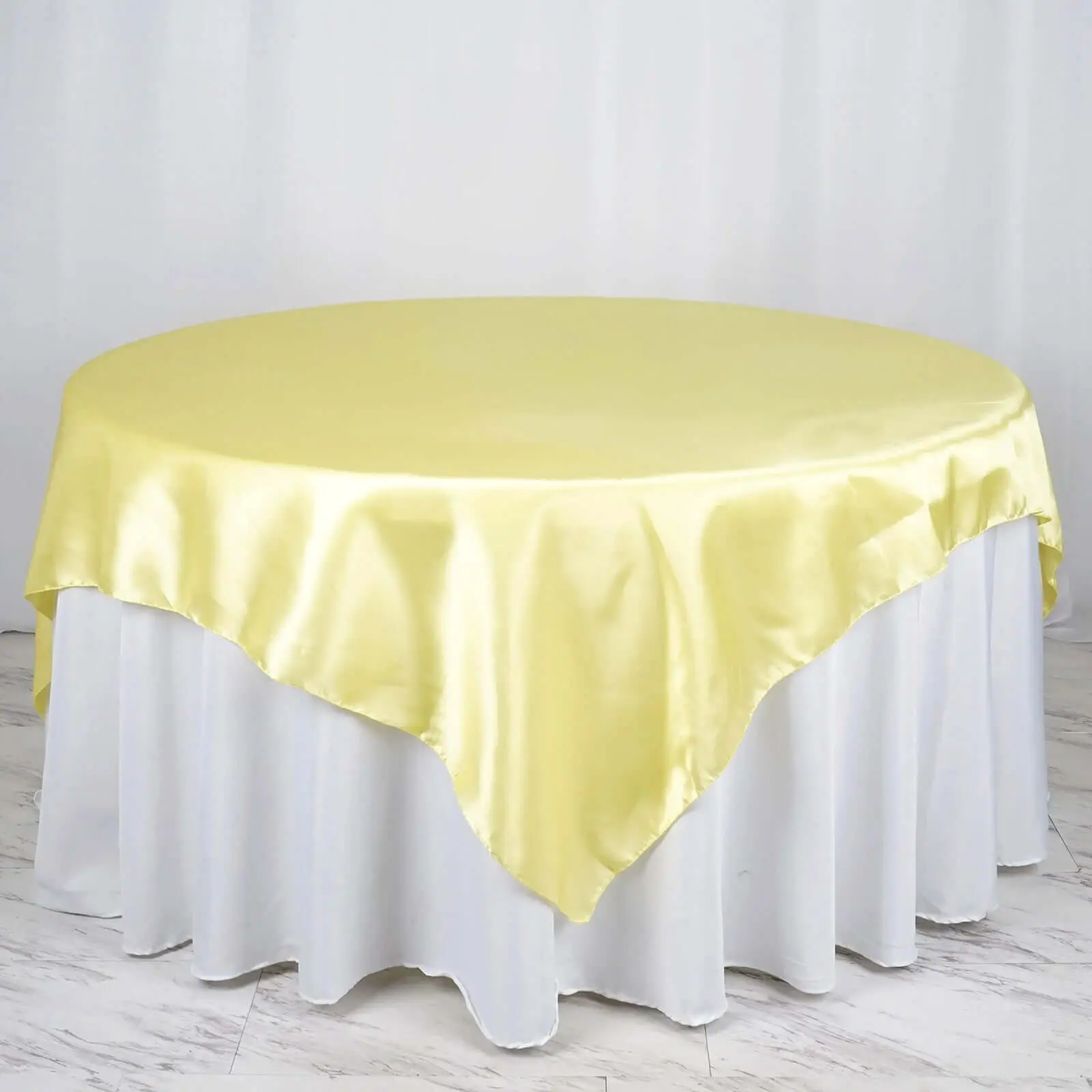 Satin Table Overlay 72"x72" Yellow - Wrinkle Resistant & Smooth Table Topper