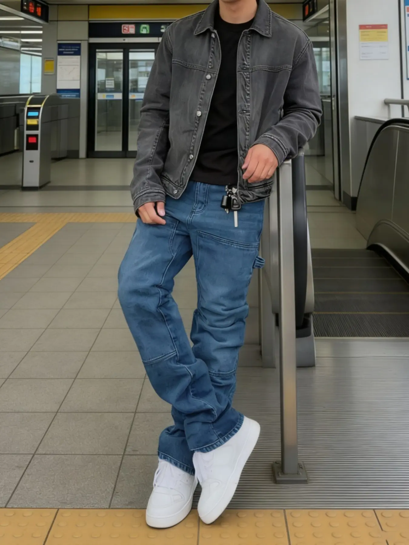 Men's Washed Solid Plain Stretch Tapered Slim Fit Denim Jeans, Casual Comfy Jeans, Casual Micro-Flare Style Menswear for All Seasons, Trendy Stylish Fashion Streetwear Pants