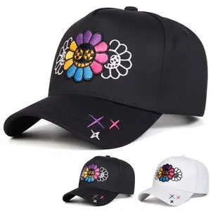 Unisex Colorful Sunflower Embroidered Five-panel Baseball Cap Outdoor Adjustable Sunscreen Leisure Hat Spring Autumn Travel Tourism Beach Vacation