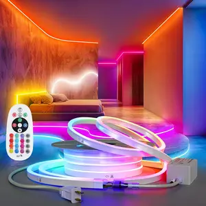 RGB LED Strip Light IP65 Waterproof Dimmable 16 Colors Flexible LED Neon Rope Lights with Remote Control for Supermarket Building Celebration