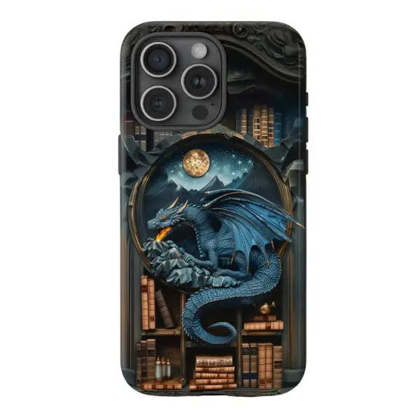 Book Dragon Phone Case, 3D Carved Illusion Library Design, Dual Layer Shockproof & scratch-resistant Tough Case for iPhone 11-17 & Samsung Galaxy S21-S26 All series