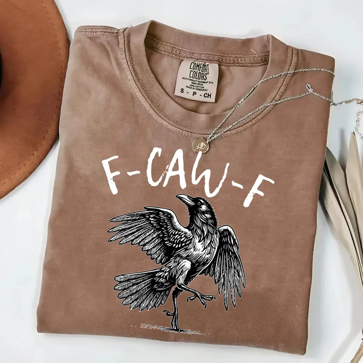 F-CAW-F Halloween Graphic T-Shirt, Funny Crow Pun Retro Comfort Colors Tee, Halloween Lover Gift, Dark Academia Aesthetic, Gothic Birding Graphic Tee, Shortsleeve, Basic Tops, Trending, Fabric Cotton, Women's top, Menswear, Gift, Streetwear