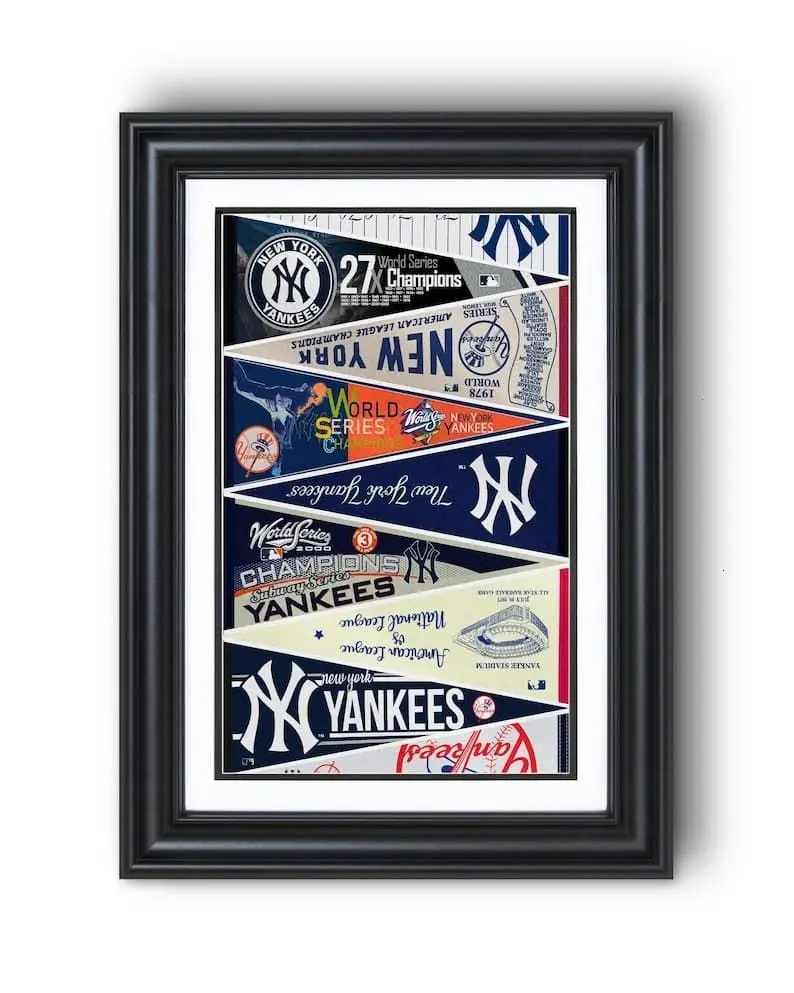 New York Yankees "Home of Baseball" Vintage Pennants Collection Lightweight Decorative Paper Photo Print, 24x36 Hanging Home Decor Wall Art, Baseball Fan Gift for Kid Room