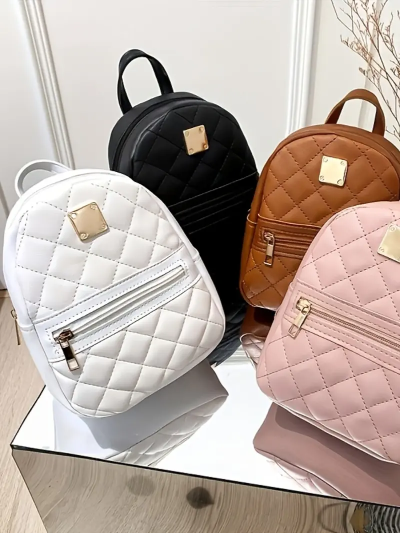 Cute Mini Diamond Stitched Fashion Durable Backpack, Large Capacity, Adjustable Straps, Buckle, Casual Shoulder Bag for Teens & Adults