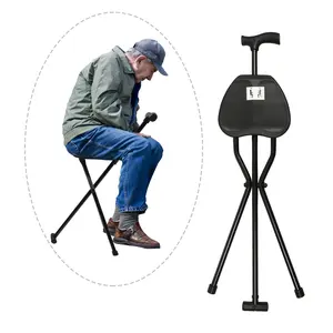 Portable Foldable Walking Cane with Seat, Ergonomic Handle, Lightweight Aluminum Alloy Frame