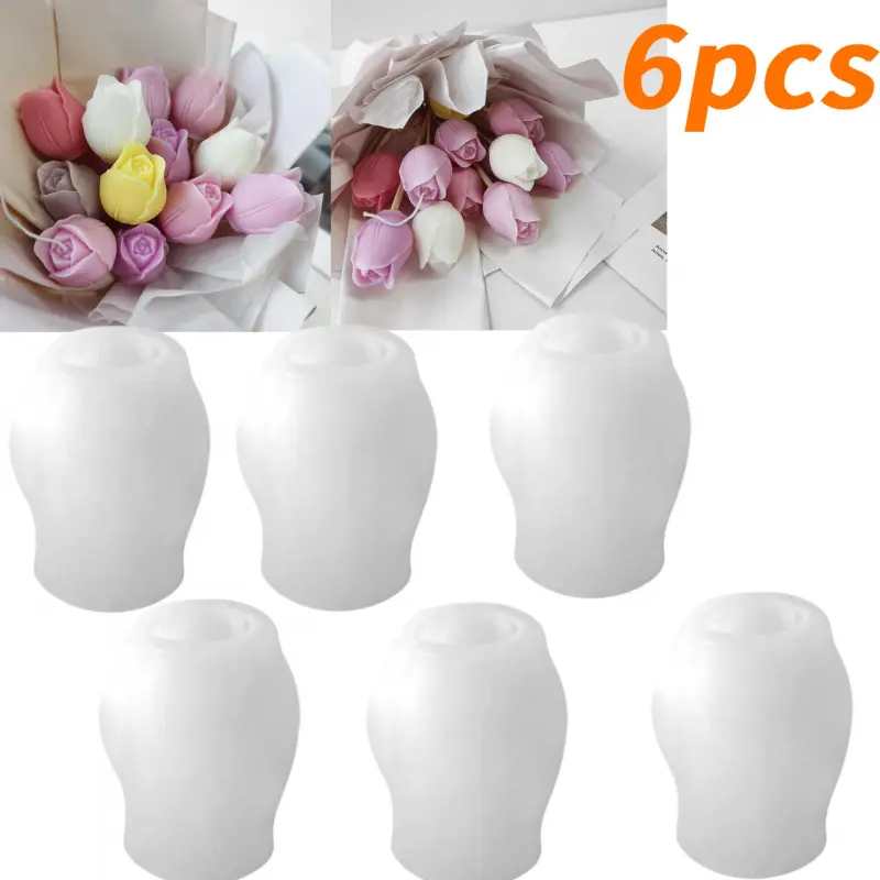 6 Pcs Tulip Flower Silicone Molds for DIY Candles & Soap Making, Reusable Handmade Craft Supplies, Wedding Favors, Bath Products