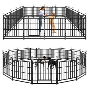 Heavy Duty Dog Playpen: 12 Steel Panels 47" Height, Square Steel Pipe with Reinforced Crossbars, 27FT 57 Sq.ft Portable Fence for Yard RV Camping, Snowy Black PDF8007