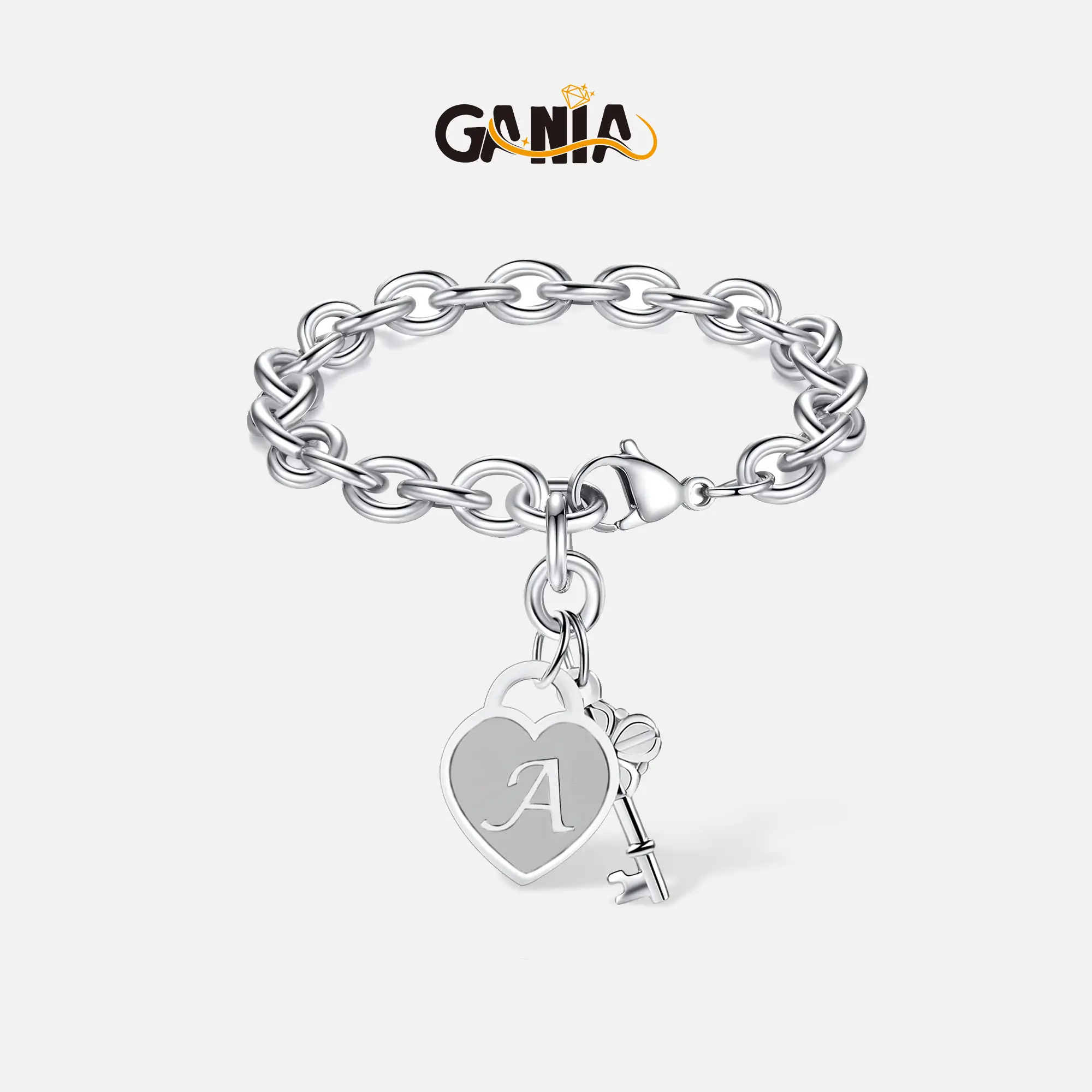 GANIA Personalized Initial Heart & Key Charm Bracelet - Adjustable Size, Unisex, Durable & Lightweight, Perfect for Birthday, Graduation, Easter Gifts