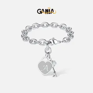GANIA Personalized Initial Heart & Key Charm Bracelet - Adjustable Size, Unisex, Durable & Lightweight, Perfect for Birthday, Graduation, Easter Gifts