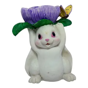 Ceramic Figurine, Cracker Barrel Easter Bunny Egg Holder With Purple Flower