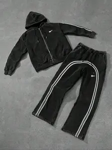 Men's Cotton Casual Colorblock Striped Hoodie and Jogger Pants Set, Streetwear Tracksuit Set, Fall Winter Sports, Fashionable Two-Piece Suit