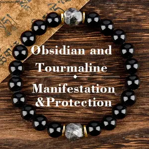 Obsidian & Black Tourmaline Beaded Bracelet for Men & Women, Classic Natural Stone Design, Stylish Daily Wear Jewelry, Versatile Gift for Christmas, Birthday & Valentine’s Day