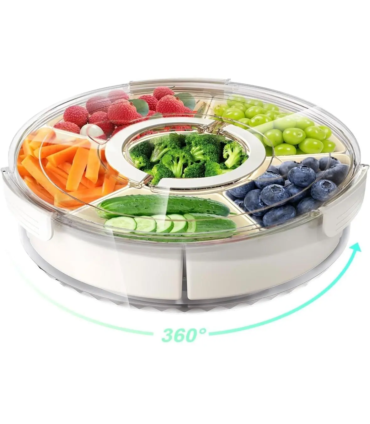 Food-Grade 360° Rotating Divided Snack Tray with Smooth Lid, Reusable Portable Kitchenware Containers for Movie Nights & Healthy Snacks