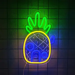 Pineapple House Neon Sign  LED Under Sea Pineapple Neon Signs for Wall Decor,Ocean Theme Kids Room Bedroom Game Room Birthday Party Decorations Gifts for Kids, USB Powered Easy to Hanging