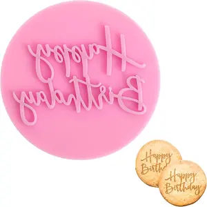 3D Happy Birthday Fondant Embosser Cookie Cutter Stamp for DIY Baking Cake Decorating (Pink)