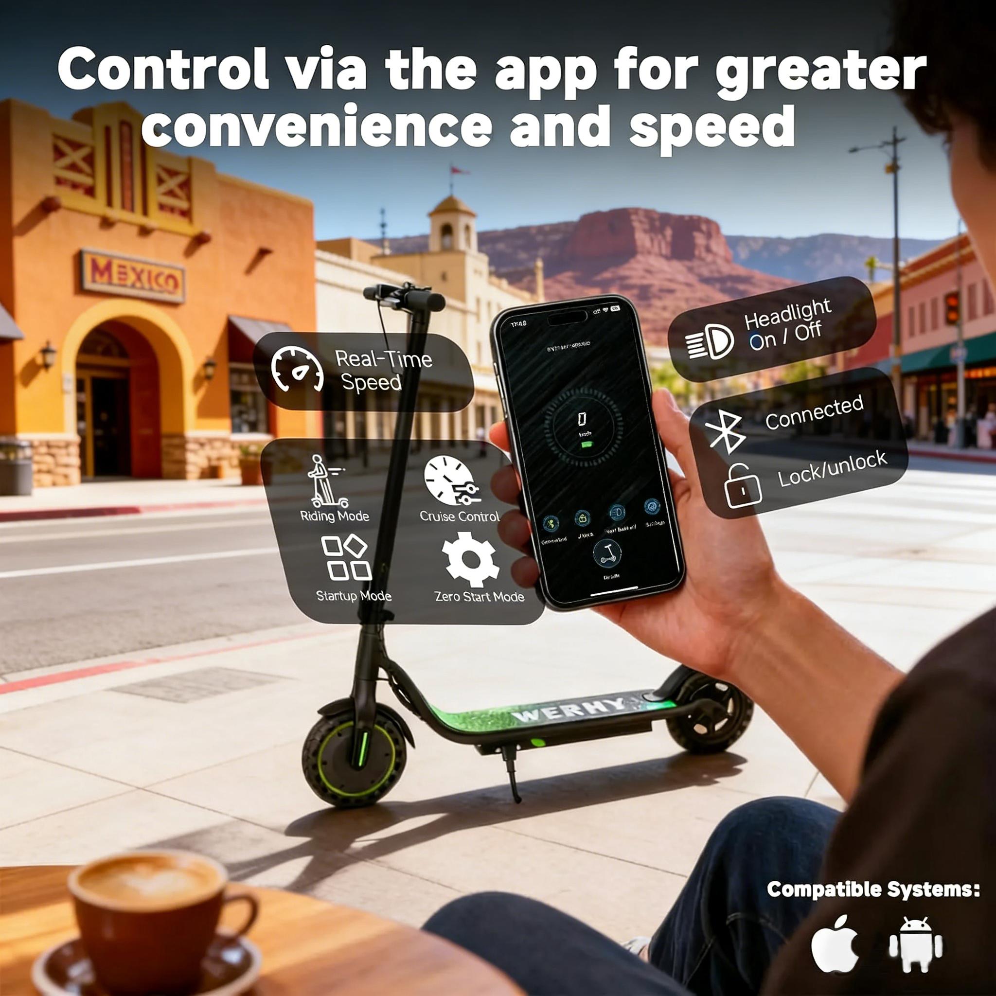 A Safe Urban Commuter Electric Scooter with Double Braking System, 350W Motor, 19MPH Top Speed, 8.5" Solid Anti-Puncture Tires, App Control for Adults