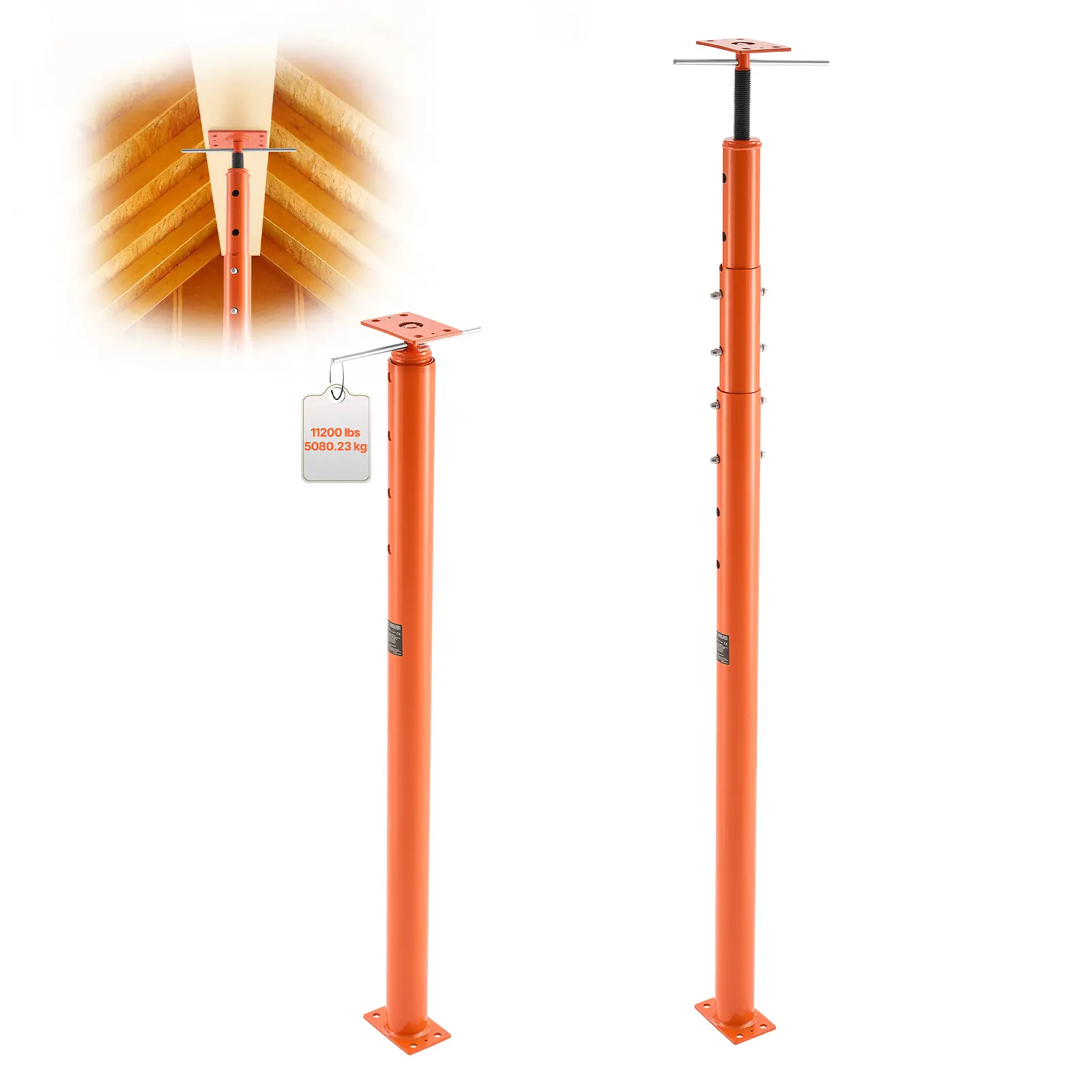 VEVOR 2-Pack Adjustable Height Design Steel Jack Posts, 54-150 in (1371.6-3810 mm) Inches/mm Range, 11200 lbs (5080.23 kg) Max Load, 8 Lock Pins, Lever Adjuster, Telescoping Post for Temporary Lift, Beams/Patios, Construction Support, Heavy L#BacktoSchool