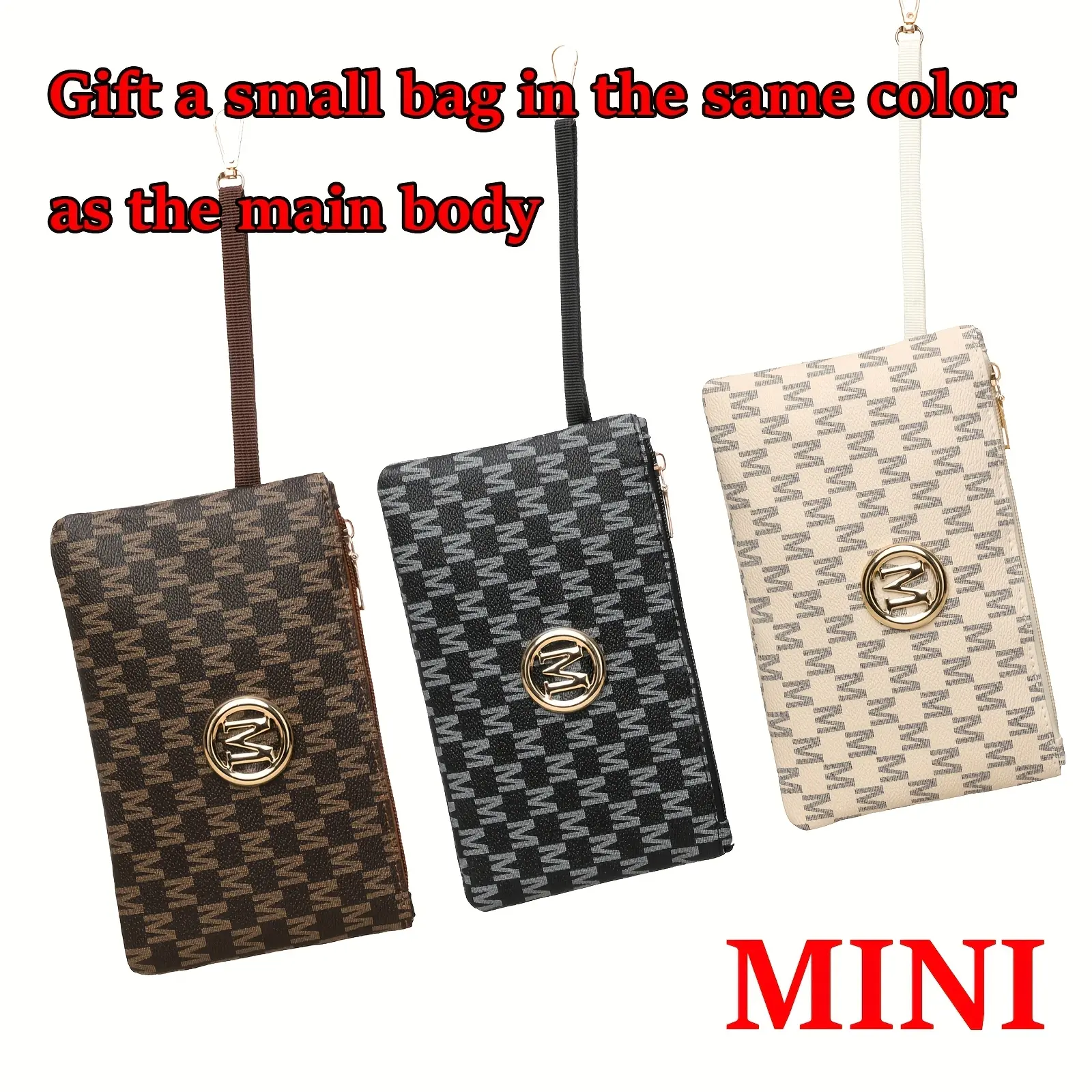 Women's M-Print Synthetic Leather Elegant City Mini Coin Purse - Easy-to-Carry Small Change Holder with Shoulder Strap, Compatible with Mother-Child Bags, Wallet Card Holder