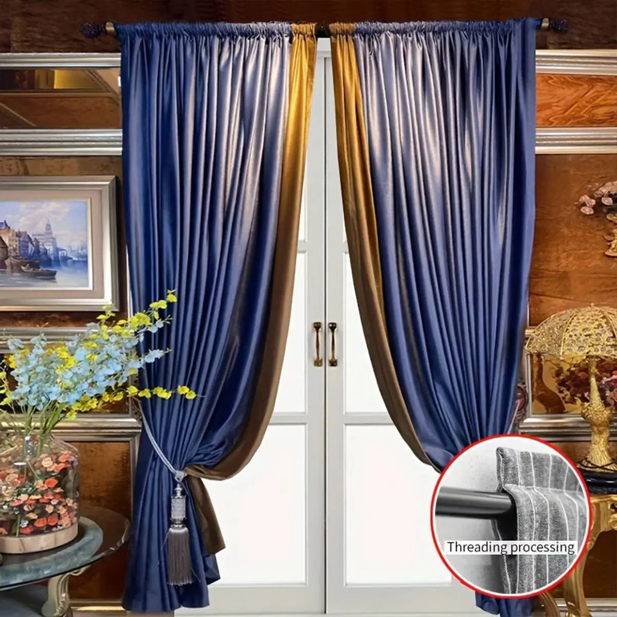 2pcs High-End Blue Curtains, Precision Fit Full Light Blocking Insulation, Luxury Velvet Floor-Length Drapes, Living Room Bedroom
