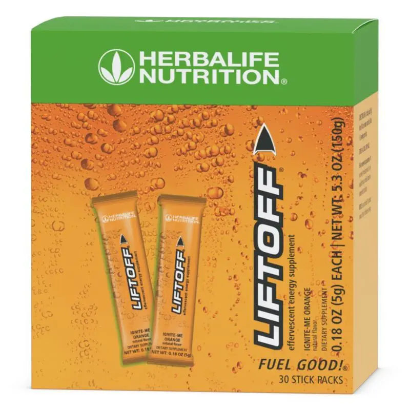 Herbalife Liftoff Ignite Me Orange 30 Stick Packs Vitamin Enriched Drink Mix Orange Flavor Caffeine B Complex Vitamins Dietary Supplement Daily Nutrition Energy Support Focus Support Portable Stick Packs Ready to Mix Beverage Powder