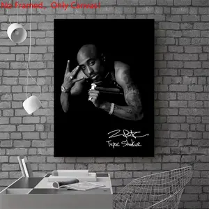 1 piece/set frameless canvas painting print poster, Unframed art print, Popular hip-hop culture Characters realism art, Tupac Shakur Portrait with Signature, a perfect gift for Rap Music loves, ideal gift for home, wall decoration