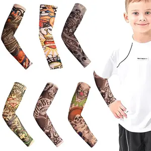 6pcs Temporary Tattoo Sleeves Cover for Kids, Fake Slip-on Sunscreen Cooling Arm Sleeves, UV Sun Protection for Outdoor Cycling Sports Beach