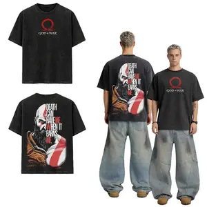 God Of War Kratos Vintage T-Shirt, good Graphic Tee, Game Unisex Oversized Cotton Acid Washed Tee, Men Gifts, Dark Fantasy Gamer Merch Crew Neck