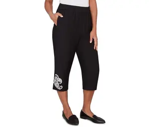Alfred Dunner Women's Paisley Embroidered Relaxed Capri Pants