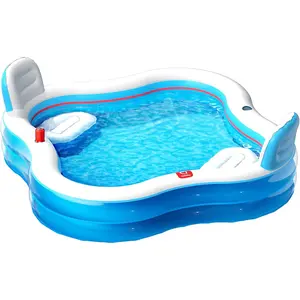 Inflatable Swimming Pool with 2 Seats and Backrests, 80" L x 80" W x 27" D Large Full-Sized Family Pools for Kids and Adults for Backyard, Garden, Outdoors, Clear Blue
