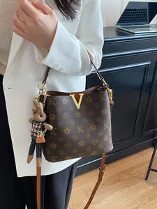 High-End Women's Bucket Bag 2026 New Luxury Crossbody Shoulder Bag, Versatile Fashion Commuter Handbag, Elegant All-Season PU Leather Monogram Bag