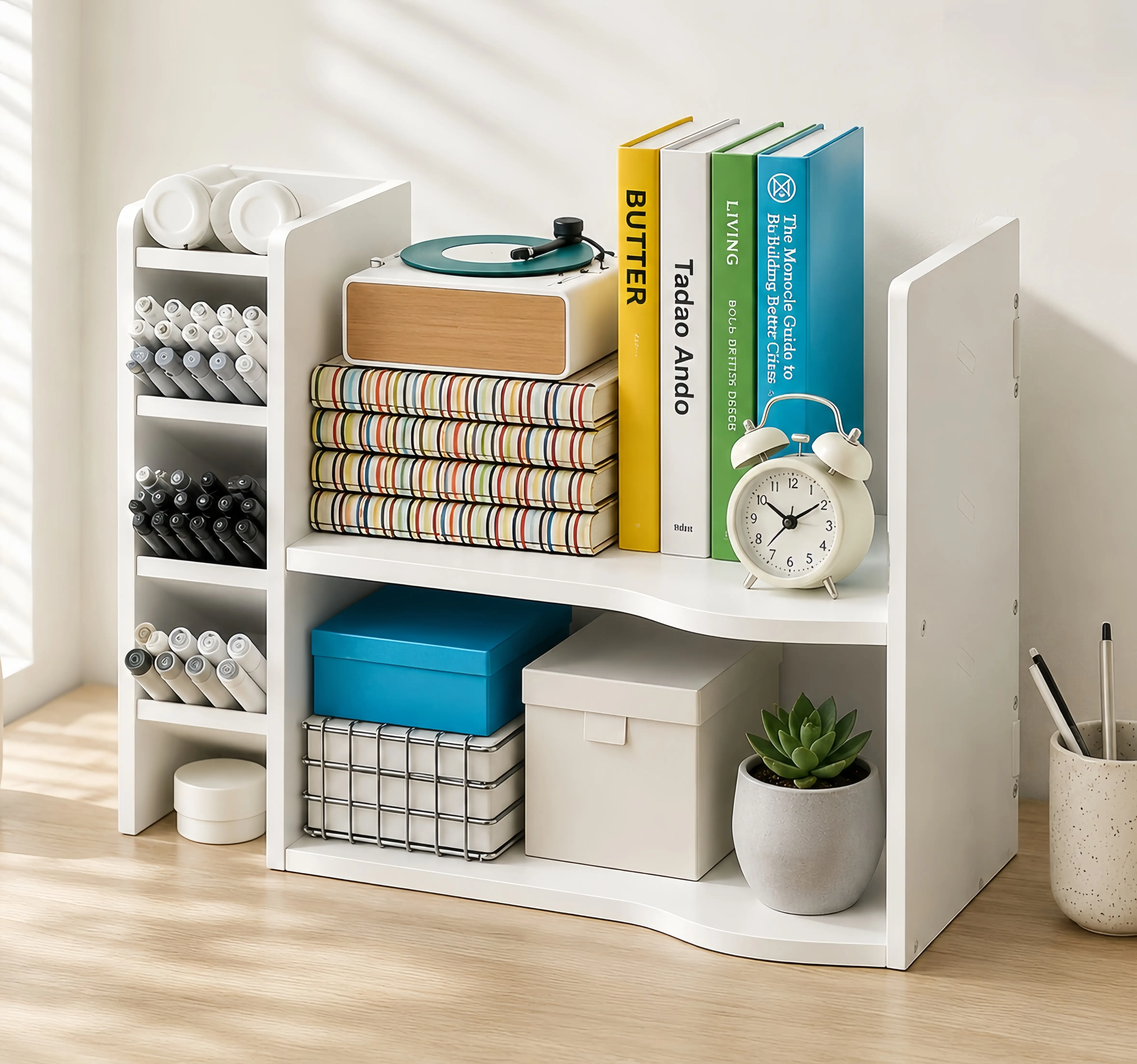 White Desk Organizer Shelf, Desktop Bookshelf Organizer for Books, Files, Office Supplies, School Essentials, Home Office & Study Desk Storage