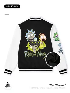 Rick and Morty Surprise Interview Print Baseball Jacket, Casual Fitted Warm Breathable Top, Suitable for Outdoor and Home Wear