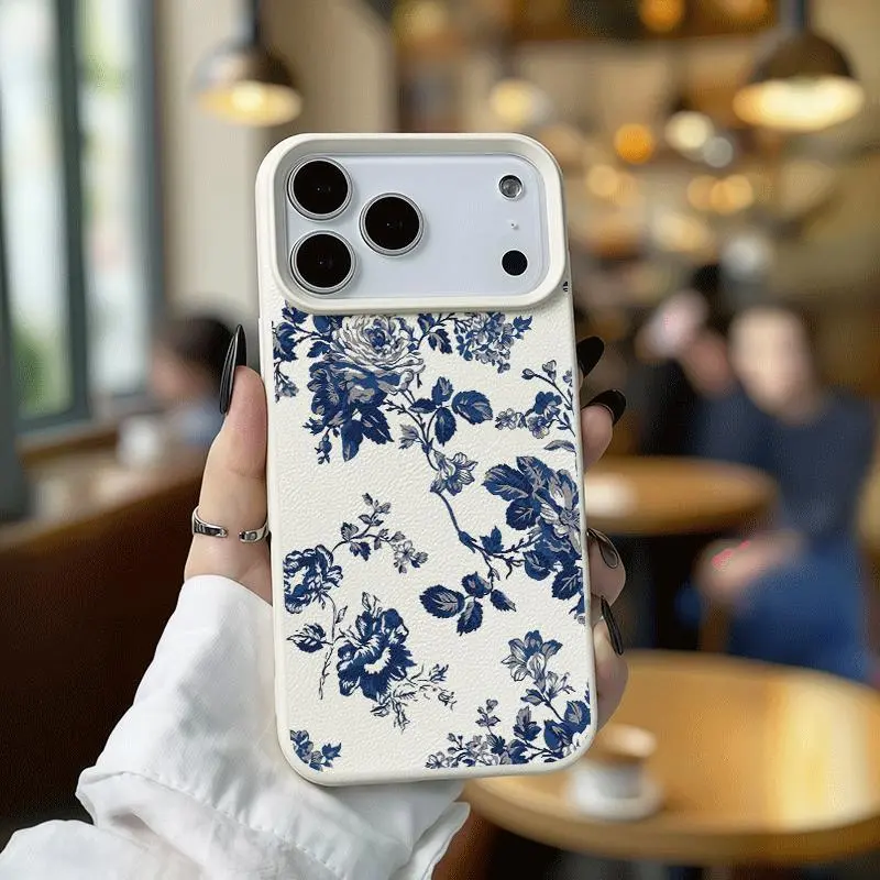 blue wildflowers phone case for use with iPhone 17air16 Pro max 15plus 14 Pro 13/12 retro simple breezy Shockproof artistic aesthetic for women trending