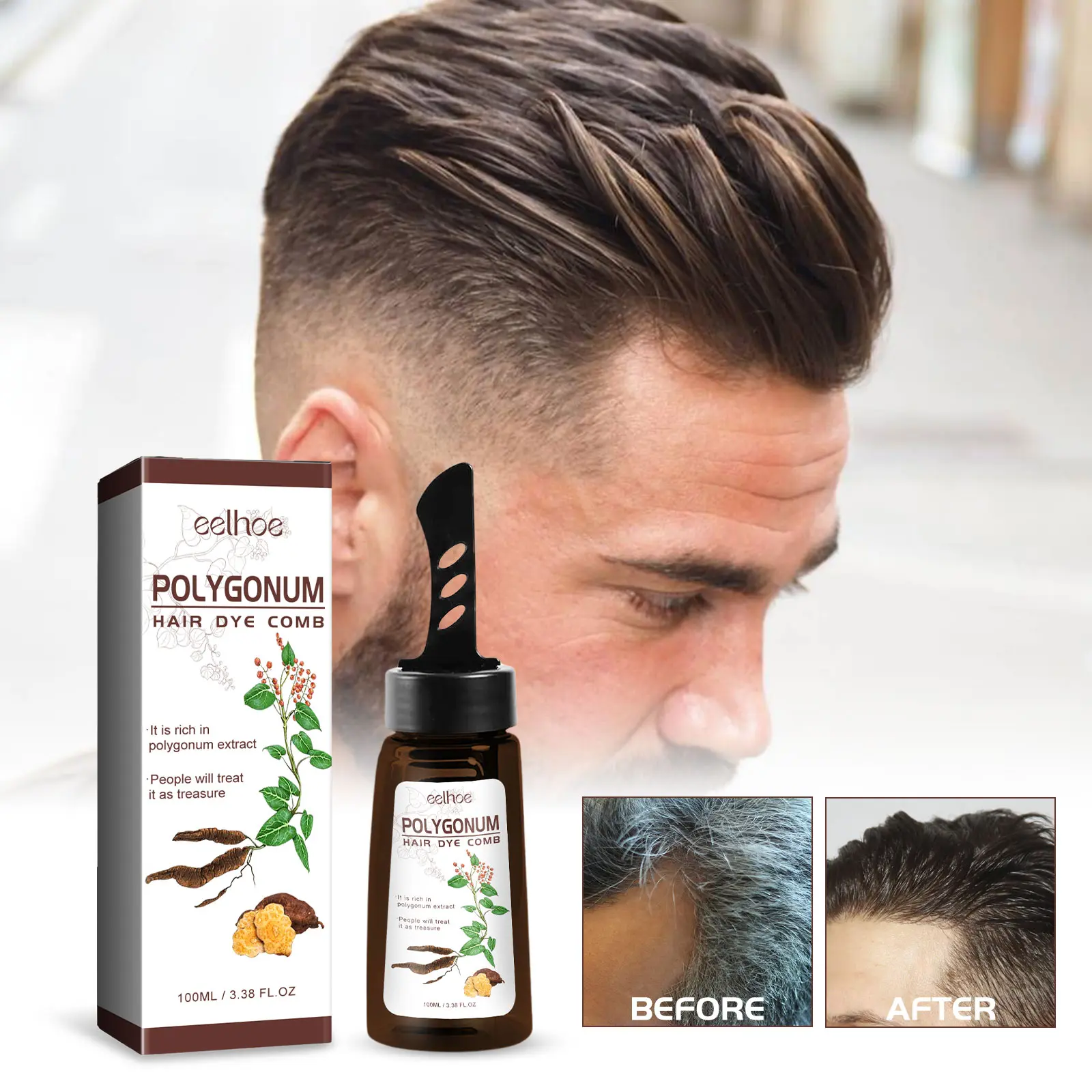 EELHOE Hair Dye Comb 100ml, Easy-Apply Gray Hair Coverage Comb, Root Touch-Up Hair Color for Men & Women, Even Coloring at Home