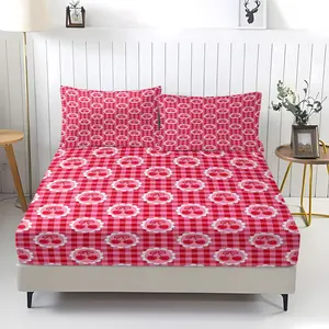 Cute Cherry Plaid Pattern Fitted Sheet, Girly Style Bedding Set (1 Sheet + 2 Pillowcases, No Pillow Core), Suitable For Girls, Teenagers, Fruit Lovers, Bedroom, Dormitory, Guest Room Scenes
