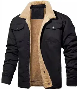 Men's Sherpa Jacket Fleece Lined Winter Trucker Coat with Pockets Warm Mens Workwear Jacket for Cold Weather