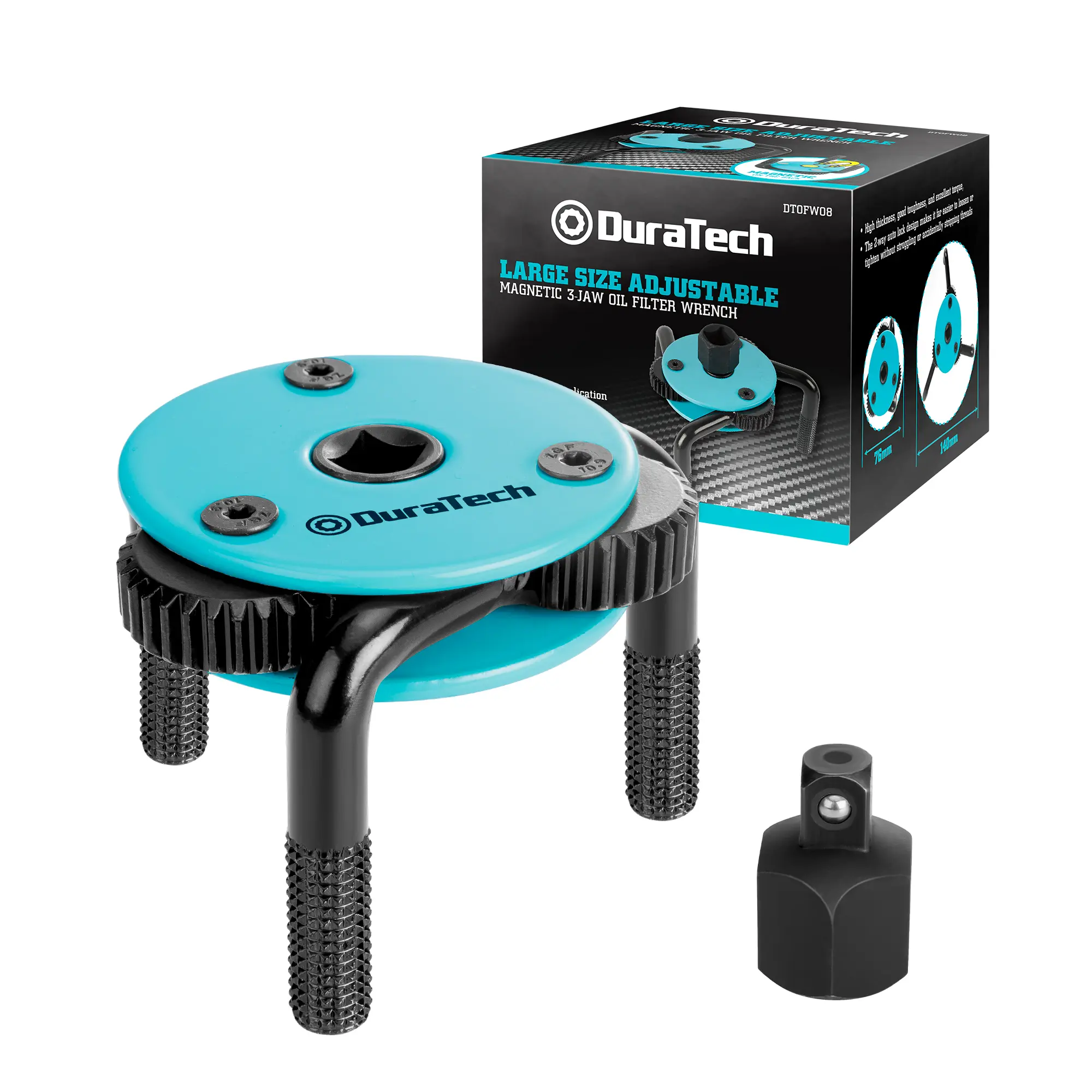 #fathersdaygift DURATECH Adjustable Oil Filter Wrench, Magnetic 3-Jaw Oil Filter Removal Tool, Large Sizes from 3" to 5.51"(76mm to 140mm), Ideal for Cars, Trucks, Tractor