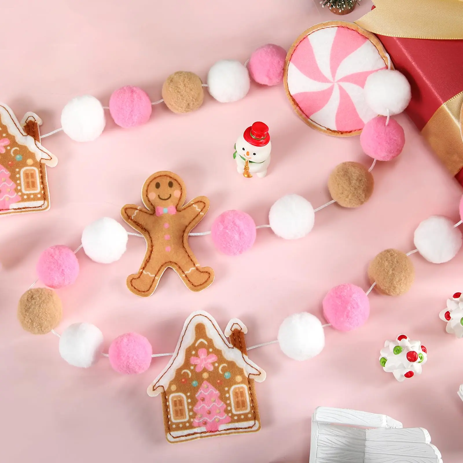 Gingerbread Christmas Garland - Gingerbread House Bow Garland Fireplace Banner for Christmas Decorations, Festive Candy Holiday Party Home Decor, Cozy Rustic Xmas Mantel Decor