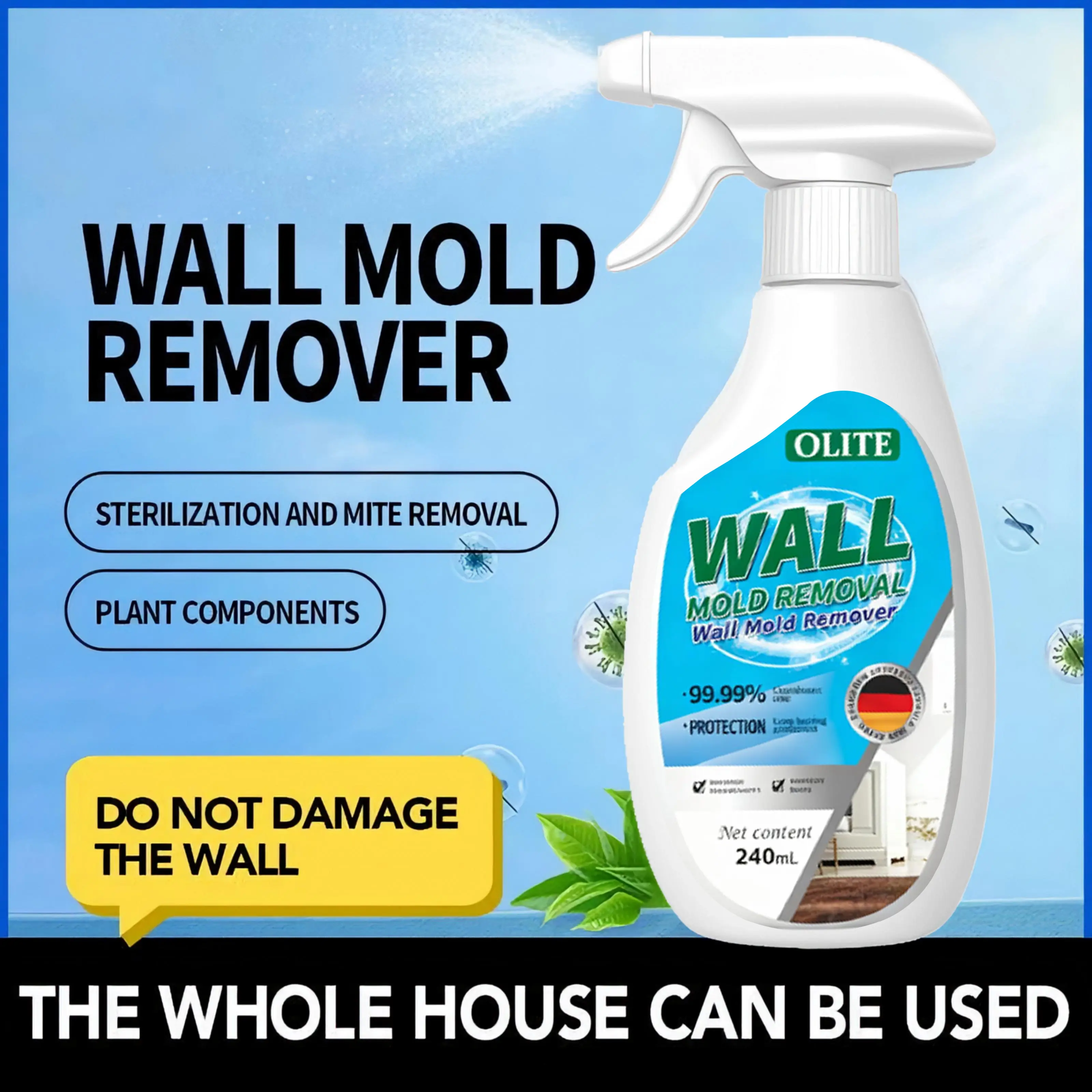 Wall Mold Remover - Highly Effective Spray for Easy Fast Mold Removal Prevents Regrowth Special Formula 240ml