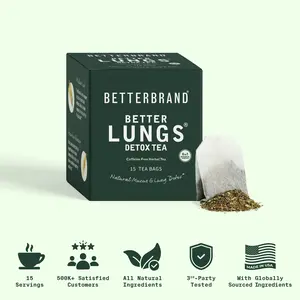 Betterbrand Herbal Lung Detox Tea Bags - Mullein Leaf, Ginseng, Elderberry, Ginger & Thyme for Lung Cleanse & Mucus Detox - 15 Tea Bags for Healthy Natural Respiratory Relief