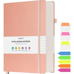 Lined Journal Notebook Large A5 College Ruled 312 Numbered Pages Work Notebook with Index Stickers 100gsm Thick Paper Hardcover Vegan Leather Journal for Women Men School Office Pink